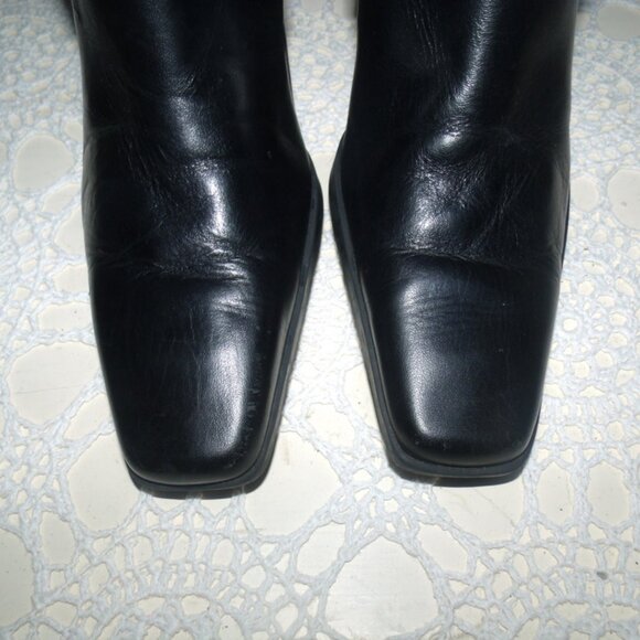 FRANCO SARTO Black Smooth Leather Zip Up Square Toe Heeled Boots 8.5 M - Picture 3 of 8